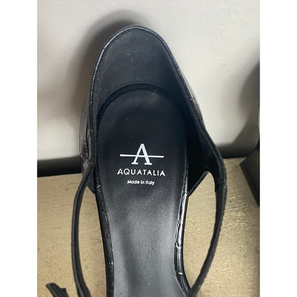 NEW AQUATALIA HEELS 9 BLACK LEATHER CROC MARY JANE FESTIVE HOLIDAYS QUIET LUXURY - Picture 10 of 16